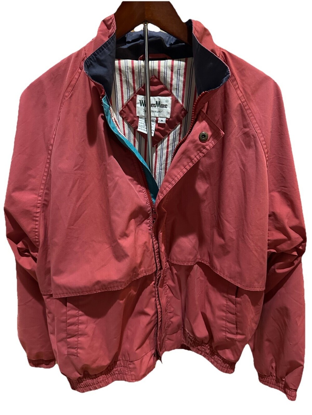 Vintage Style Windbreaker Jacket Mens M Red Teal 80s Retro Lightweight Hooded